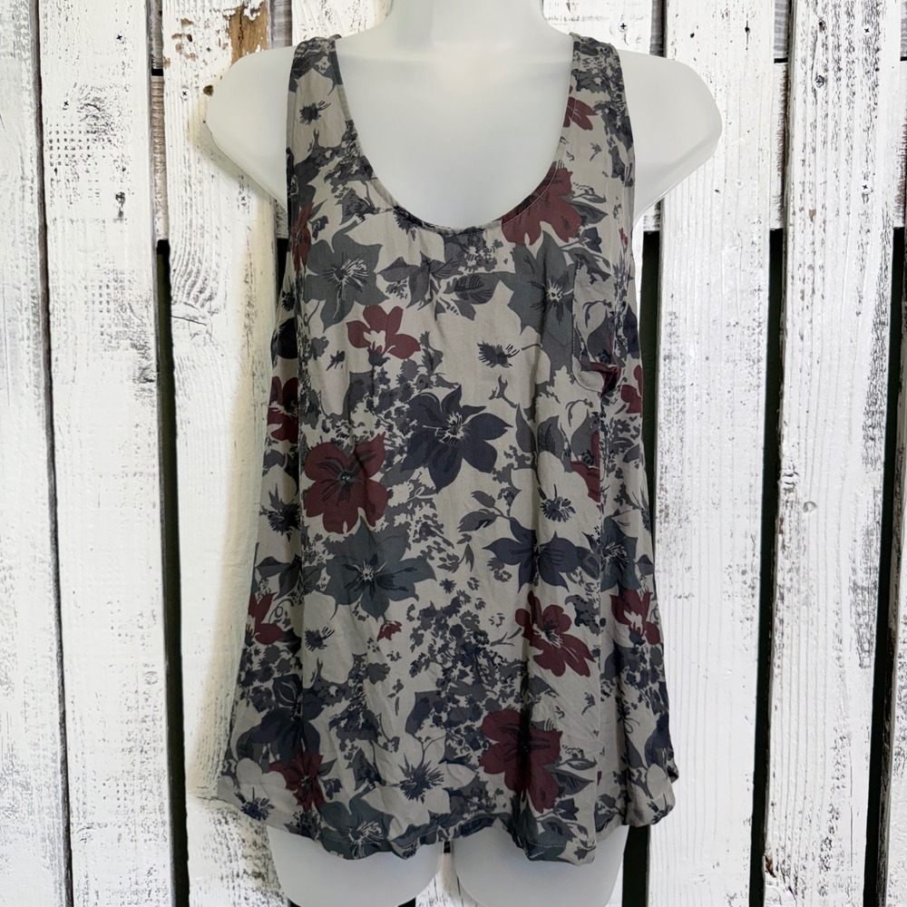 Joie Floral 100% Silk Racerback Tank Top Women L Whimsigoth Fairy Semi Sheer